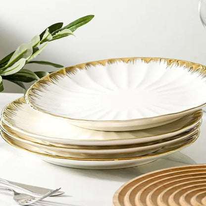 Ceramic Shell Dinner Plate with Gold Details 10 Inch