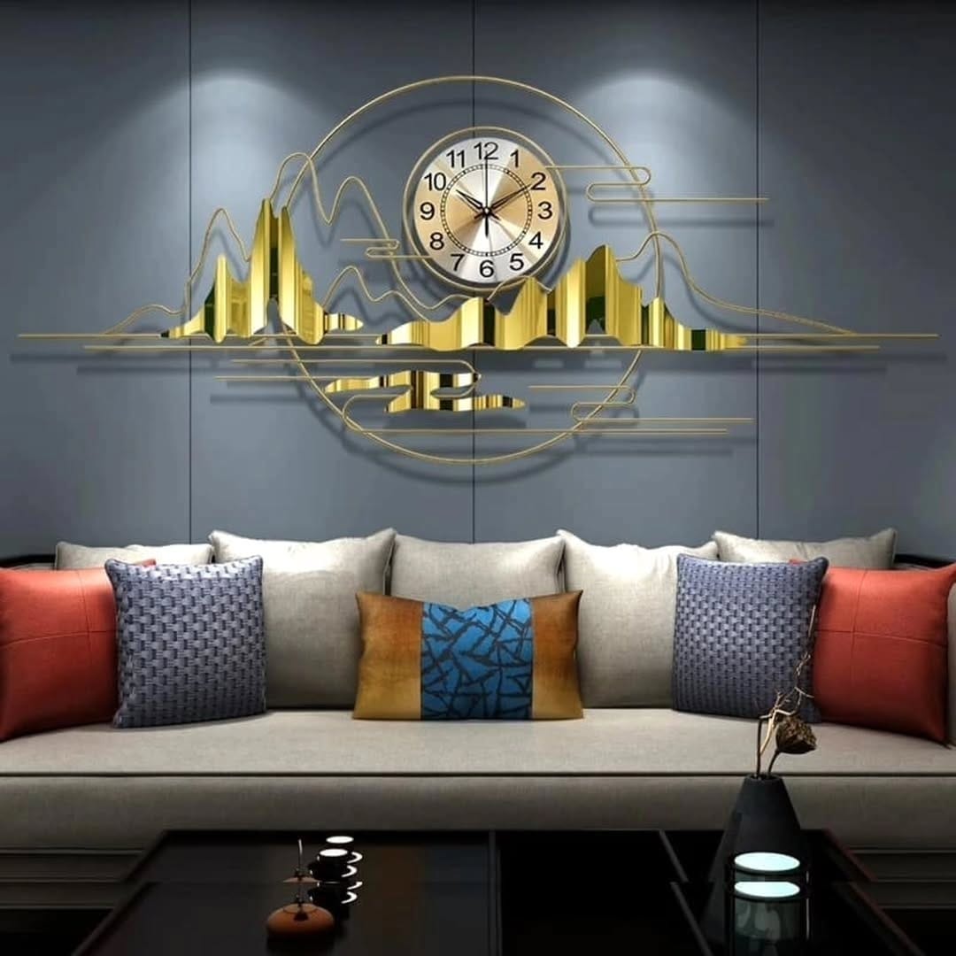 Round brass metal wall clock with landscape-style circular frame for modern home décor. 🕰️