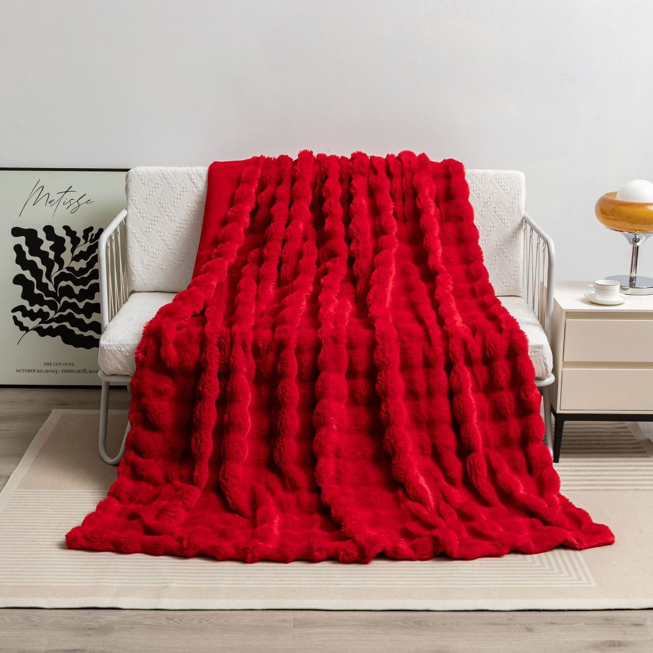 Soft Double-Layer Faux Furry Bubble Blanket