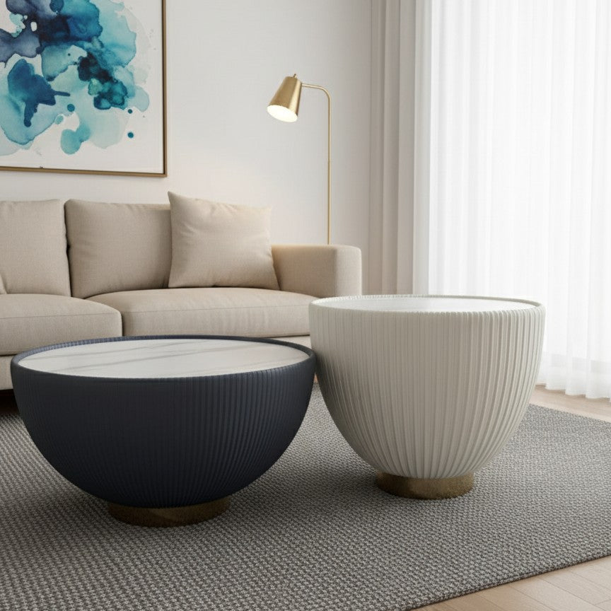 2-in-1 Marble coffee table set with metallic base