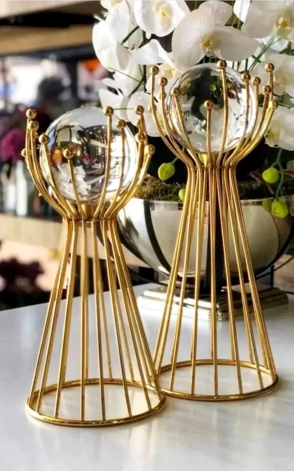 Crystal Ball Ornament with Gold Twisted Stand