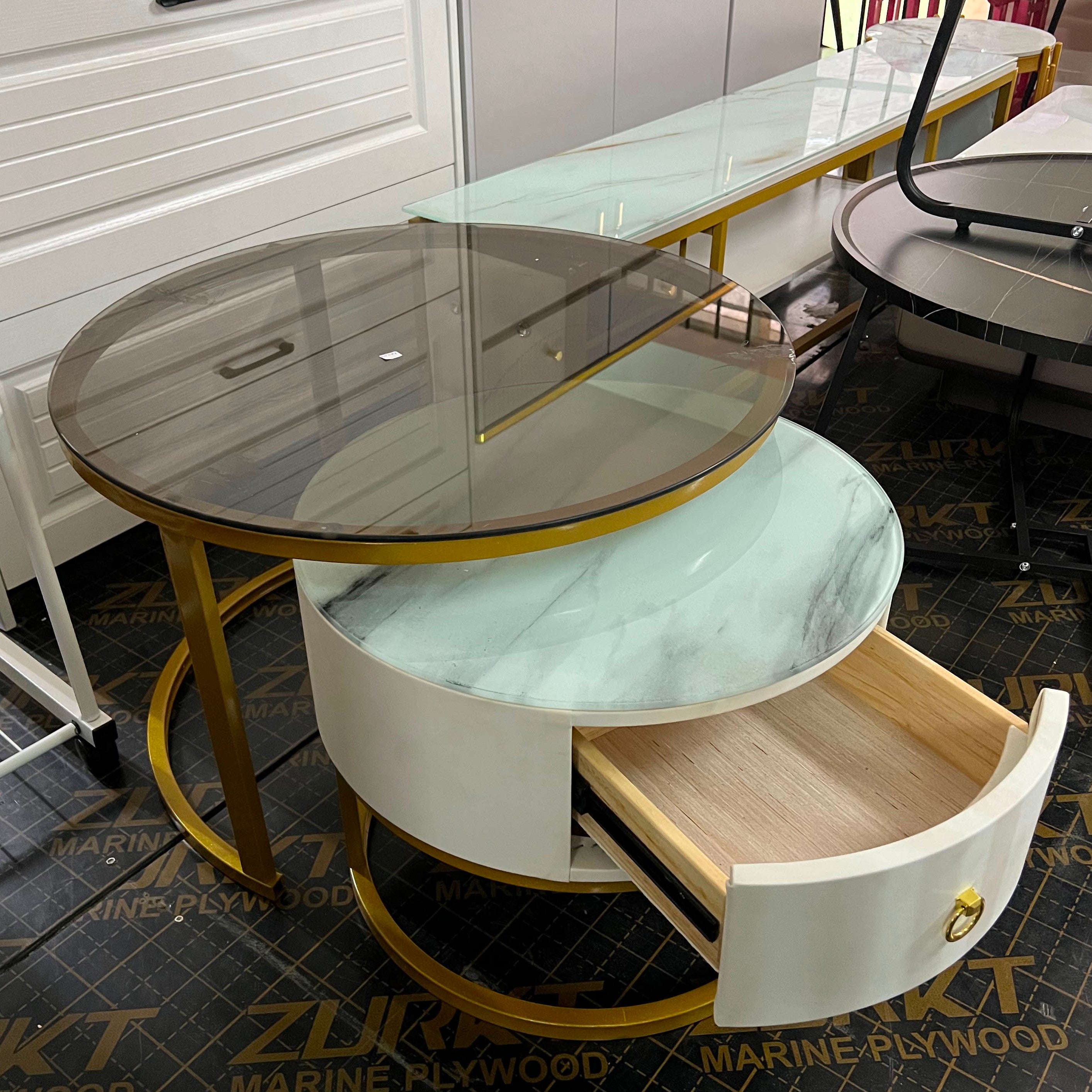 Glass Nesting Table with Side Storage