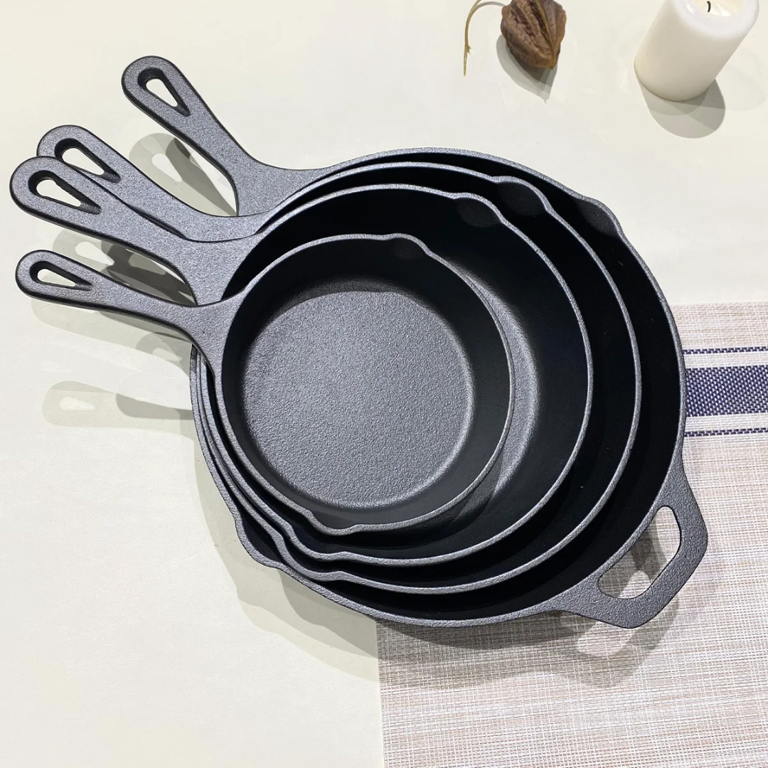 4pc Cast Iron Frying Cooking Pan