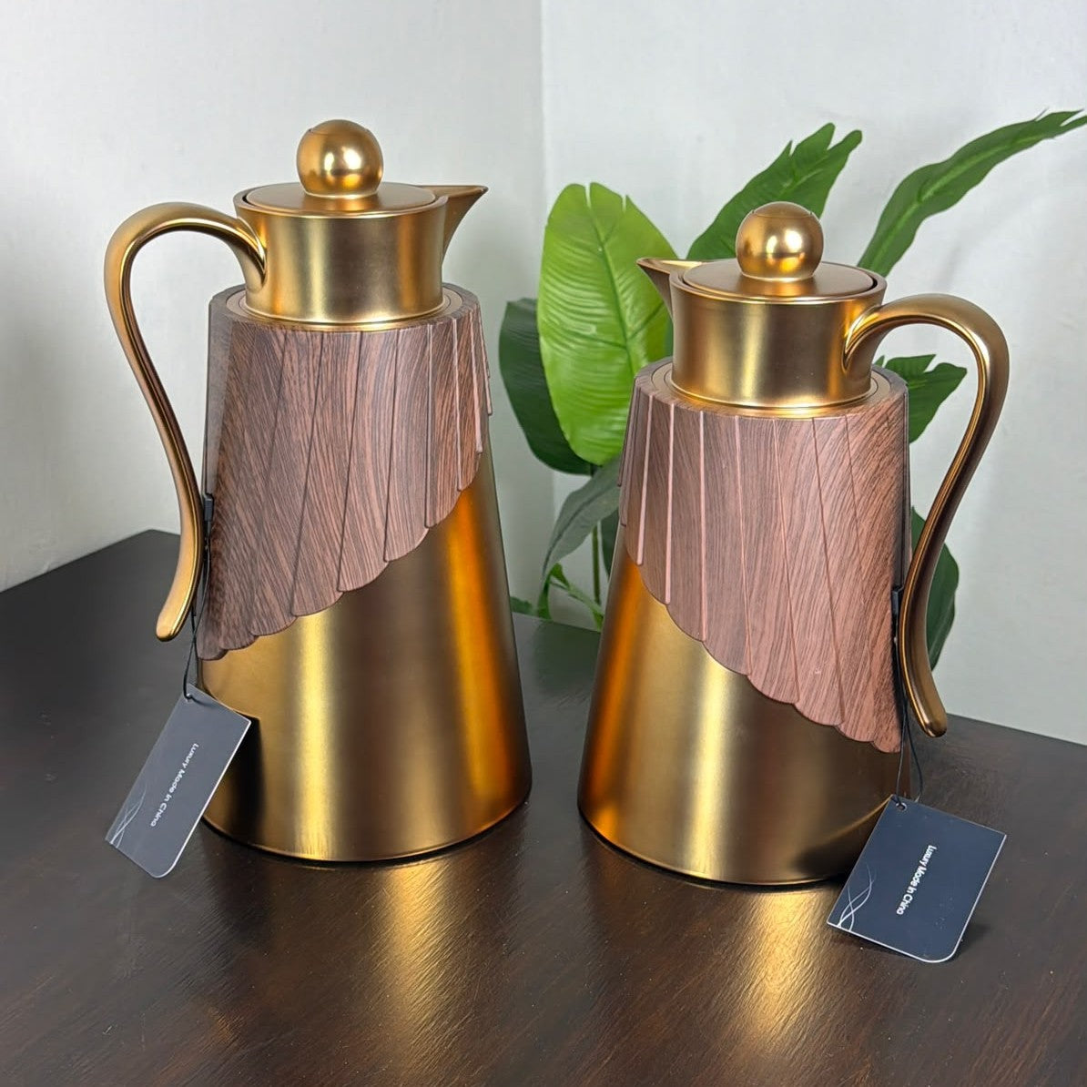2Pc Insulated Flask Set with Wood Texture Finish