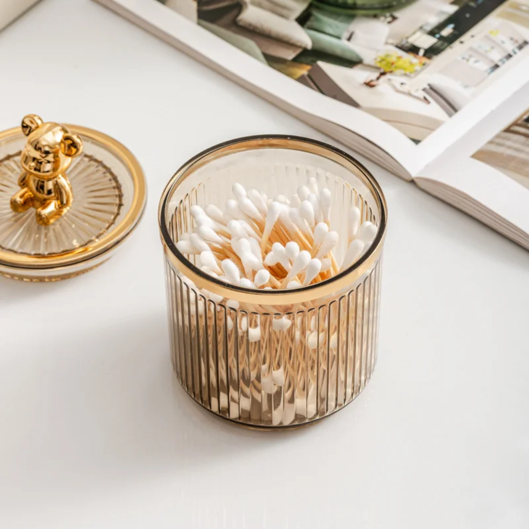 Acrylic Bear Cotton Swab and Toothpick Storage Holder 9 × 13.5cm