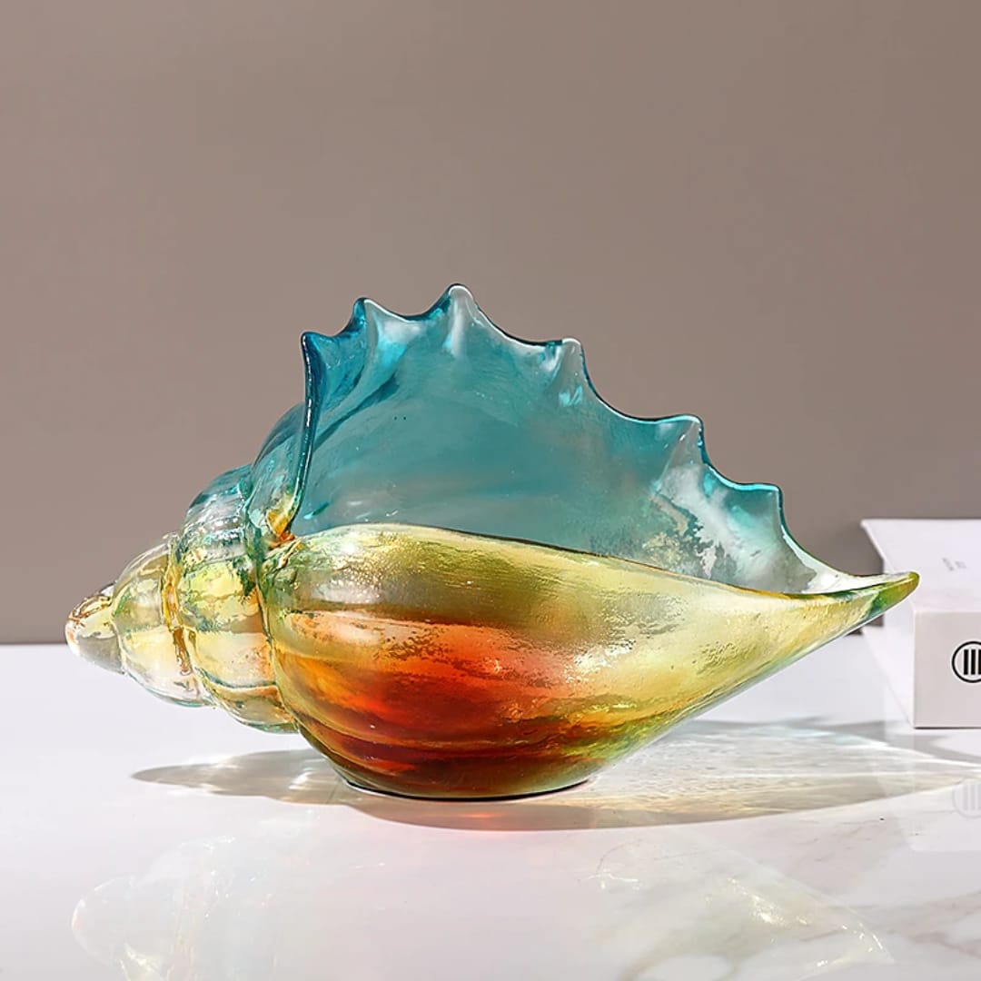 Hand Blown Glass Conch Shell Storage Bowl