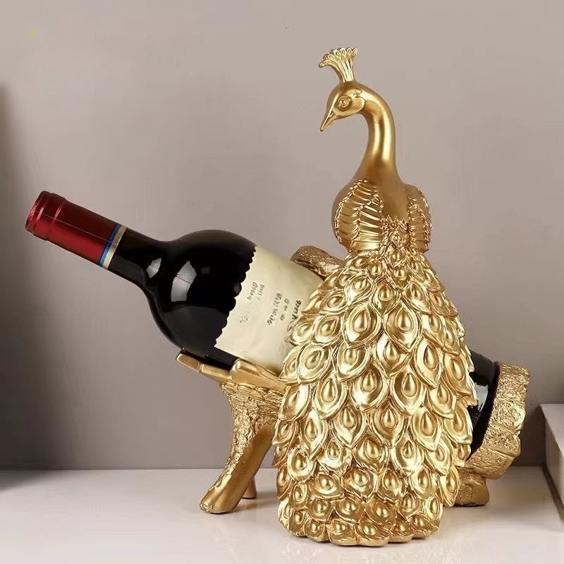 Gold peacock luxury resin wine rack decorative ornament for home and gifting