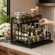 2 tier heavy duty non rust cabinet spice rack organizer for kitchen spices and condiments