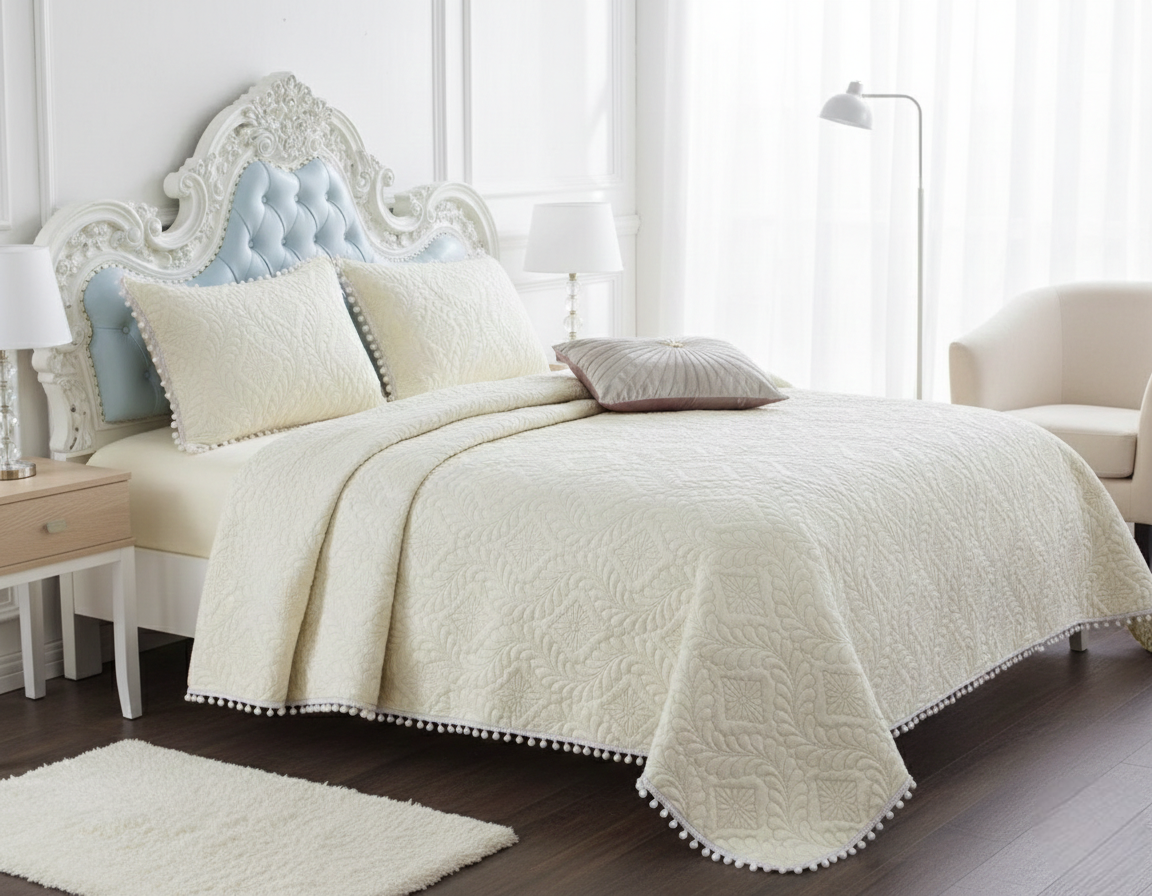 6x6 Bedcover set with one bedsheet and two matching pillowcases.