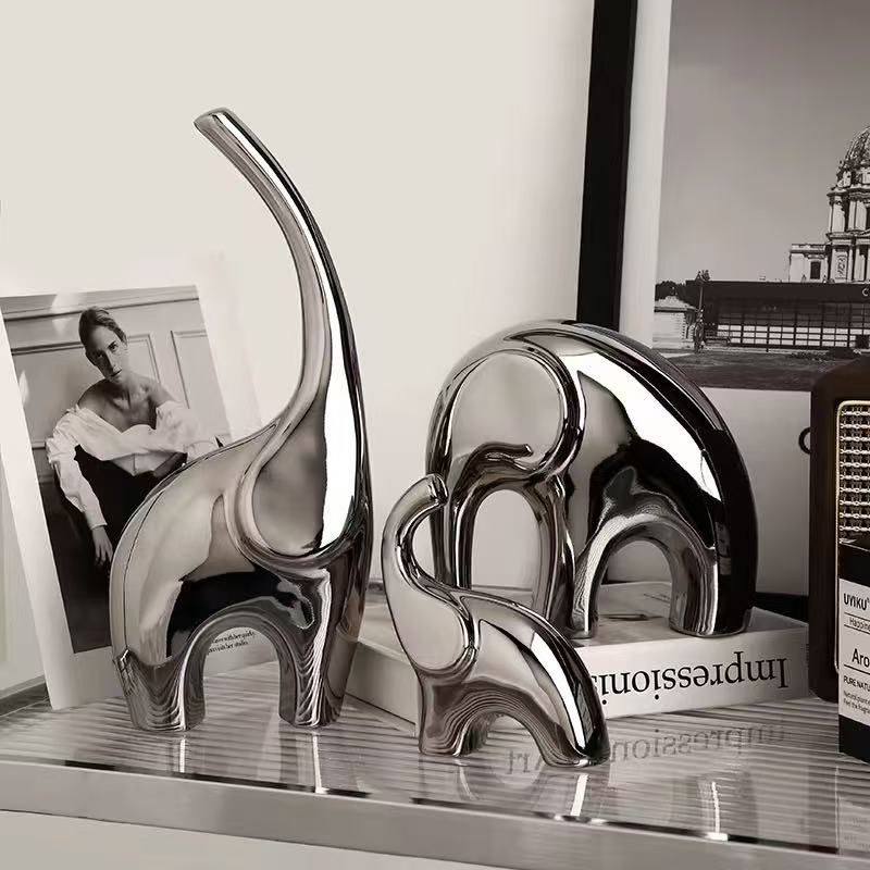 3pcs Silver Ceramic Elephant Home Decor