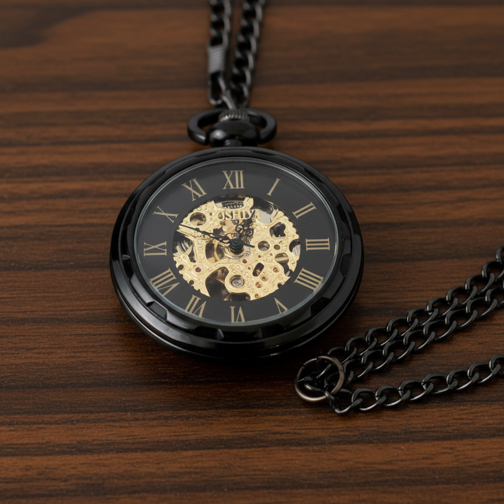 Mechanical   Stainless Steel Pocket Watch with Chain