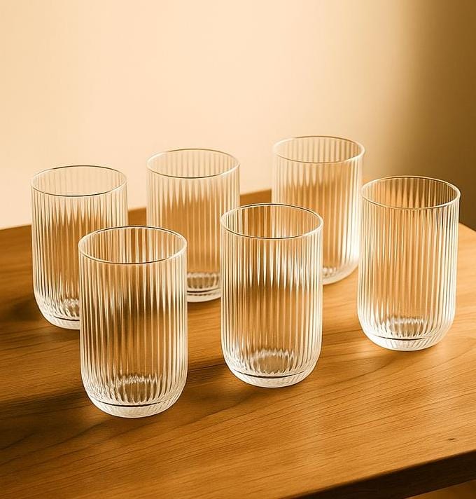 Set of 6 clear water and juice glasses, each 400 ml capacity