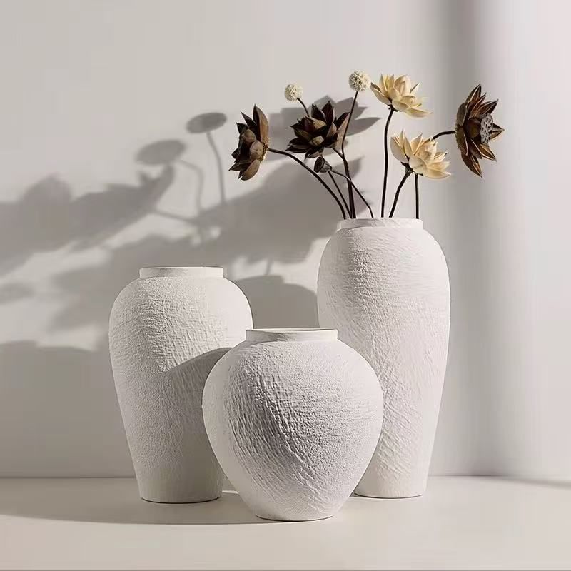 3Pc White Ceramic Decor Vases