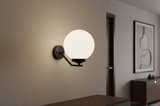 Modern black wall light with diffused shade, E27 IP44 weather-resistant decorative lighting fixture