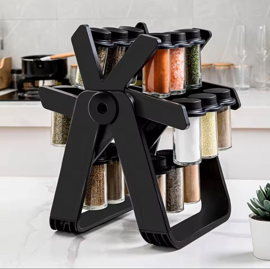 Rotary seasoning rack with 18 spice jars
