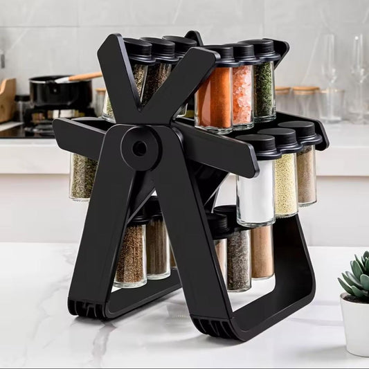 Rotary seasoning rack with 18 spice jars
