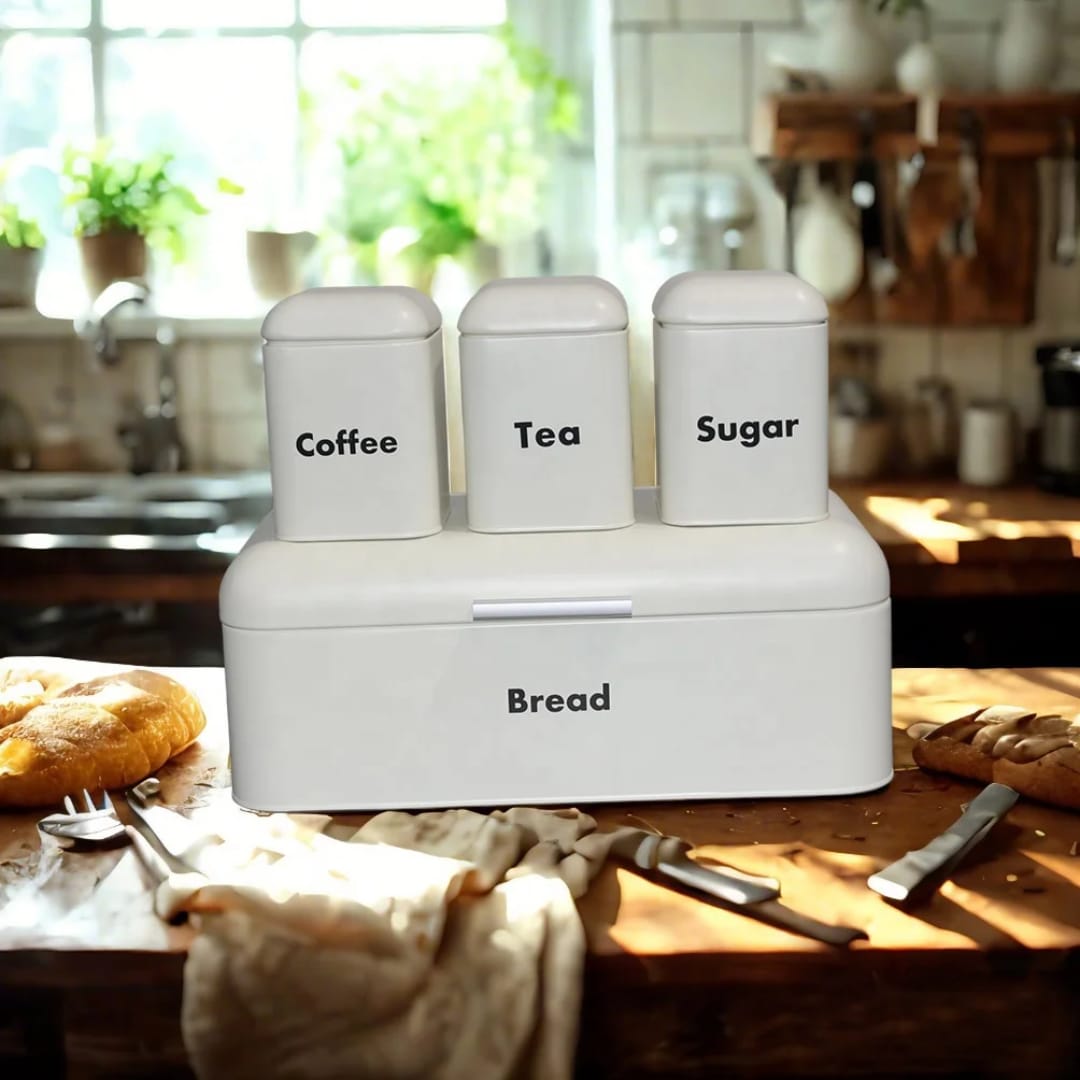 Bread Bin With 3 Canister Set