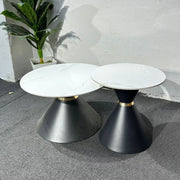 Round Nesting Coffee Table Set with White Marble Top & Metal Base