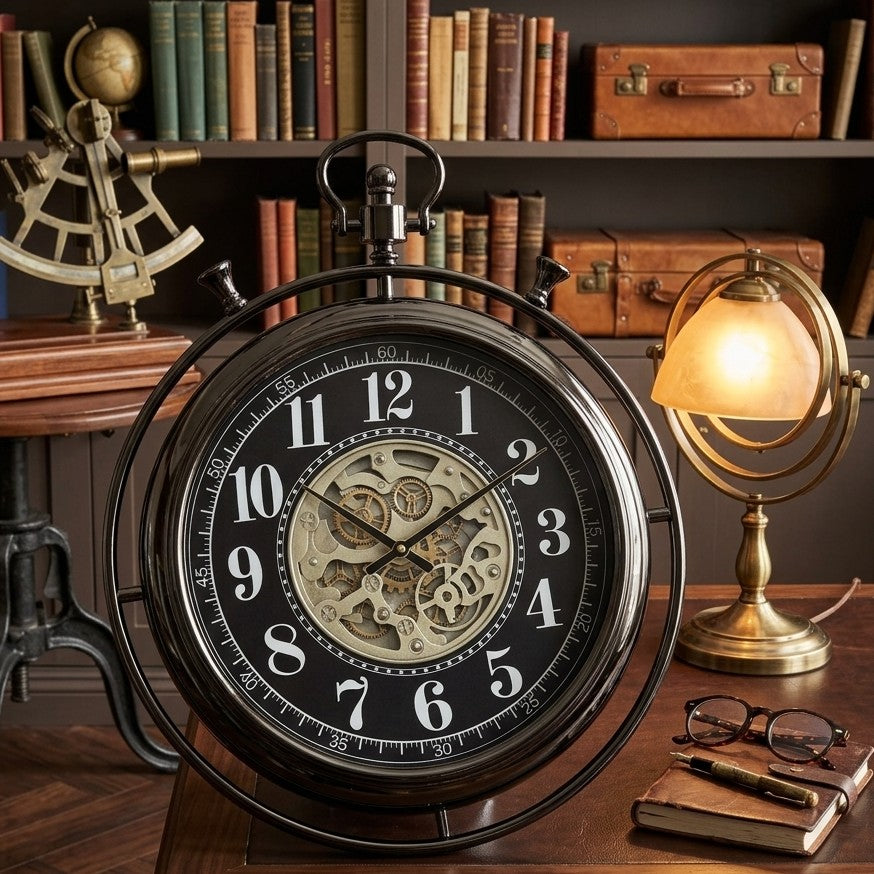 Metallic Vintage Style Moving Gear Wall Clock