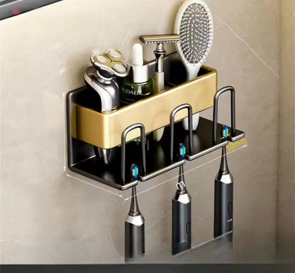 Metallic Wall-mounted Toothbrush And Toothpaste Holder