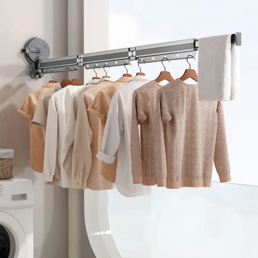 Retractable Wall-Mounted Clothes Drying Rack With Suction Cups
