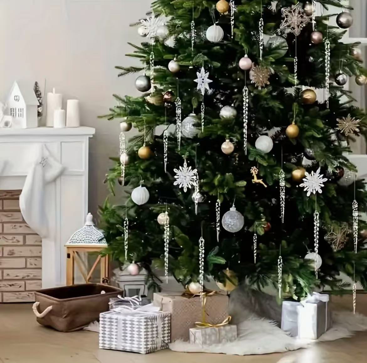 Set Of 12 Crystal Clear Icicle Ornaments