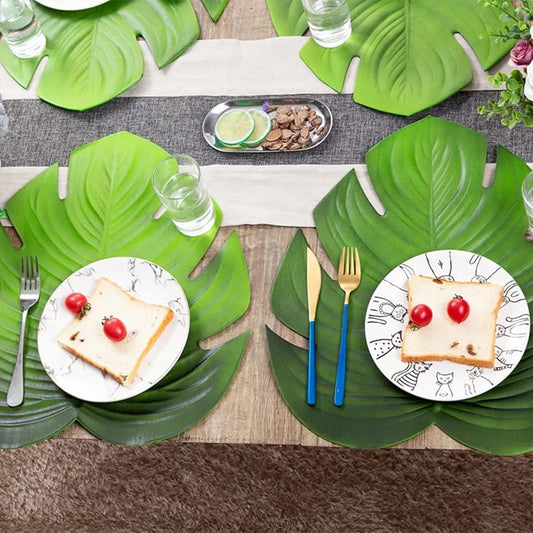 Leafy green EVA table mats set of 4 with turtle back leaf design, 46 × 39cm