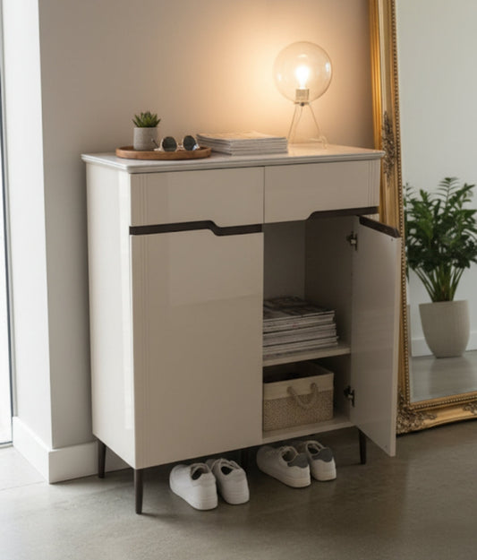 Marble-top wooden shoe cabinet with storage compartments