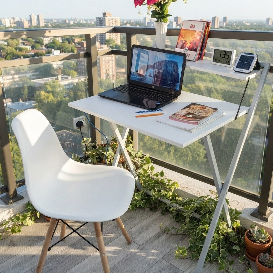 Foldable Computer Desk with Upper Storage Shelf