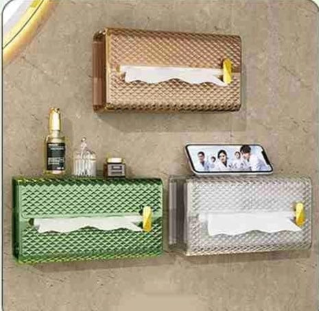 Green diamond patterned acrylic wall mounted tissue box.