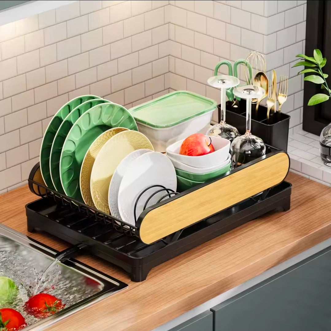 Compact Dish Drying Rack with Drainage Tray