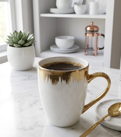 6Pcs 350ml Gold Detail Tea Mugs