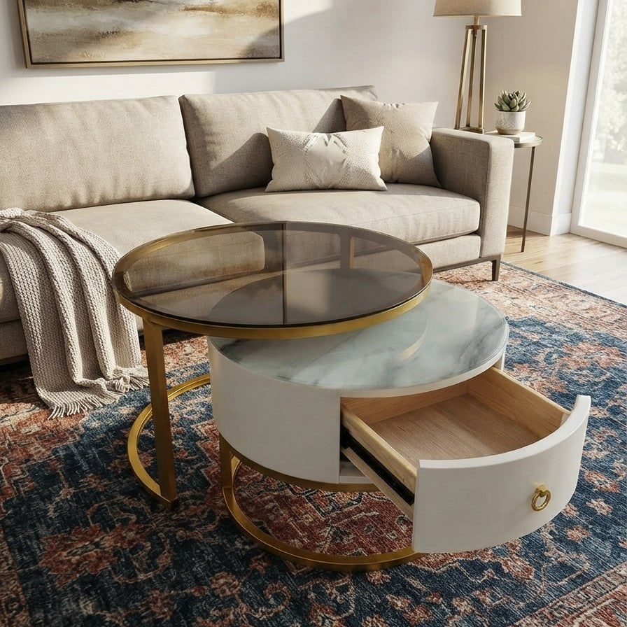 Glass Nesting Table with Side Storage