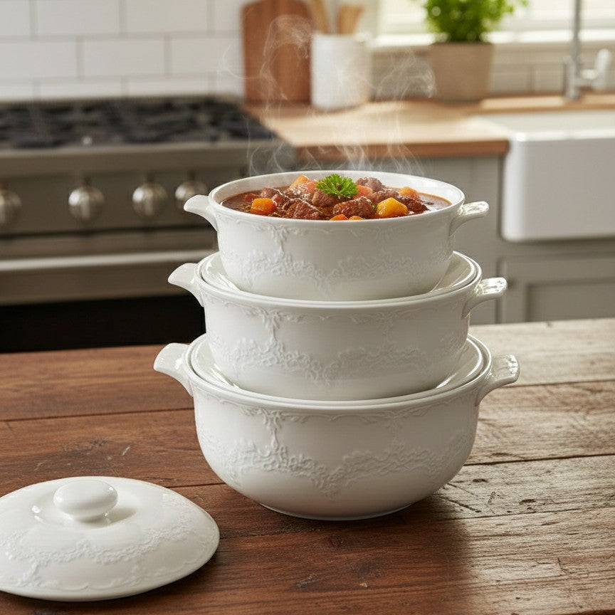 3Pcs Elegant Ceramic Casserole Dish Set with Lids