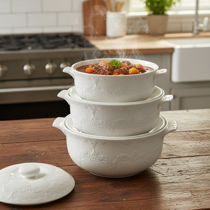 3Pcs Elegant Ceramic Casserole Dish Set with Lids
