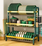 Three Layer Dish Rack Green Gold