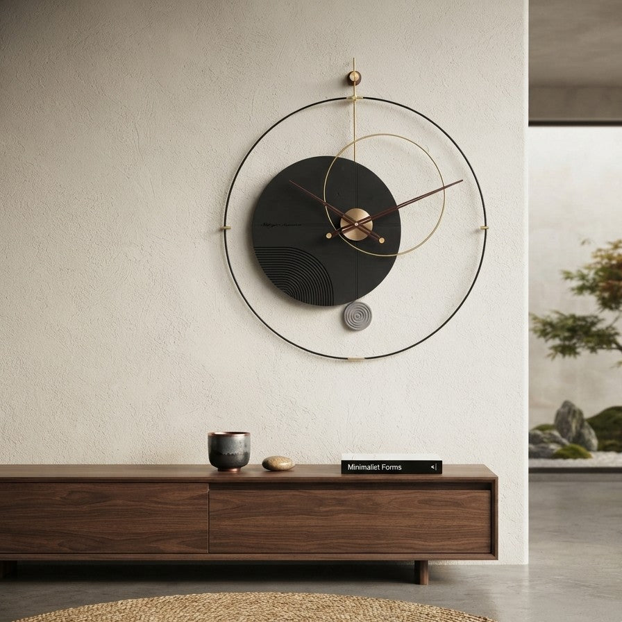 Abstract Luxury Wall Clock Black 90 × 90 cm