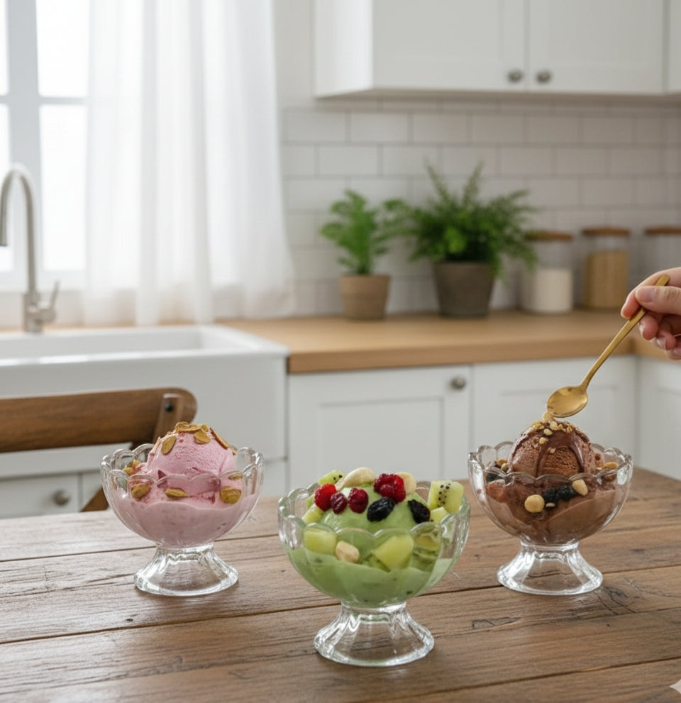Set Of 6 Glass Ice Cream Cups