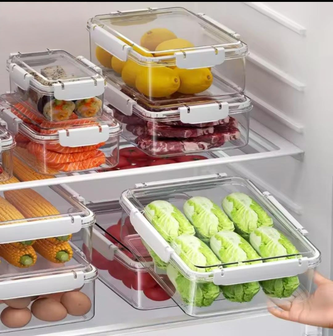 Transparent airtight acrylic pantry storage boxes in multiple sizes for kitchen organization