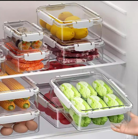 Transparent airtight acrylic pantry storage boxes in multiple sizes for kitchen organization