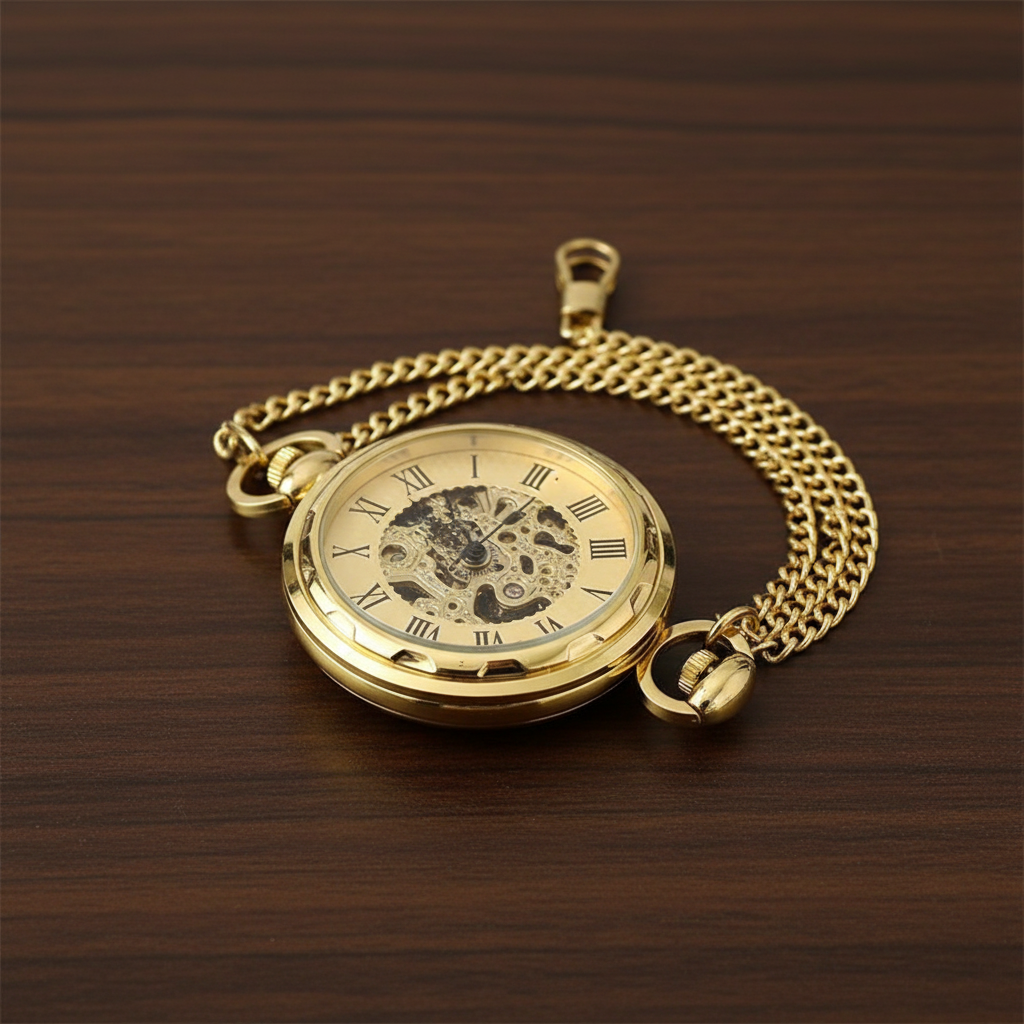 Mechanical   Stainless Steel Pocket Watch with Chain