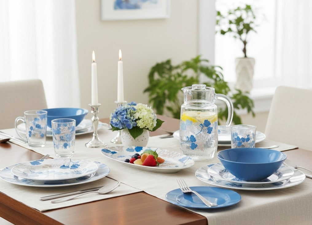 Luminarc Floral Mix 46 piece tempered glass dinner set with colorful floral design