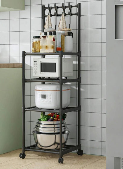 Black 4 layer metal multipurpose storage rack with modern minimalist design
