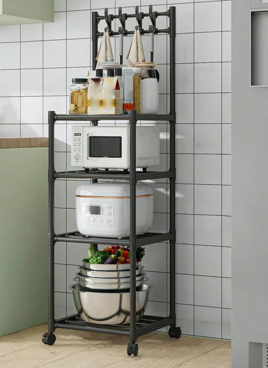 Black 4 layer metal multipurpose storage rack with modern minimalist design