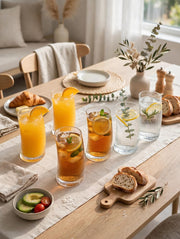 6 piece ribbed penguin horn glass set for water, juice, cocktails, and other beverages