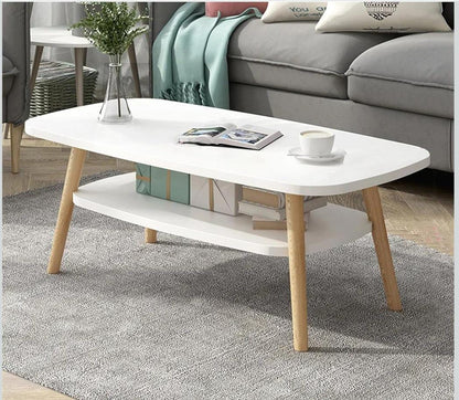 Double Layer White Wooden Coffee Table With Storage