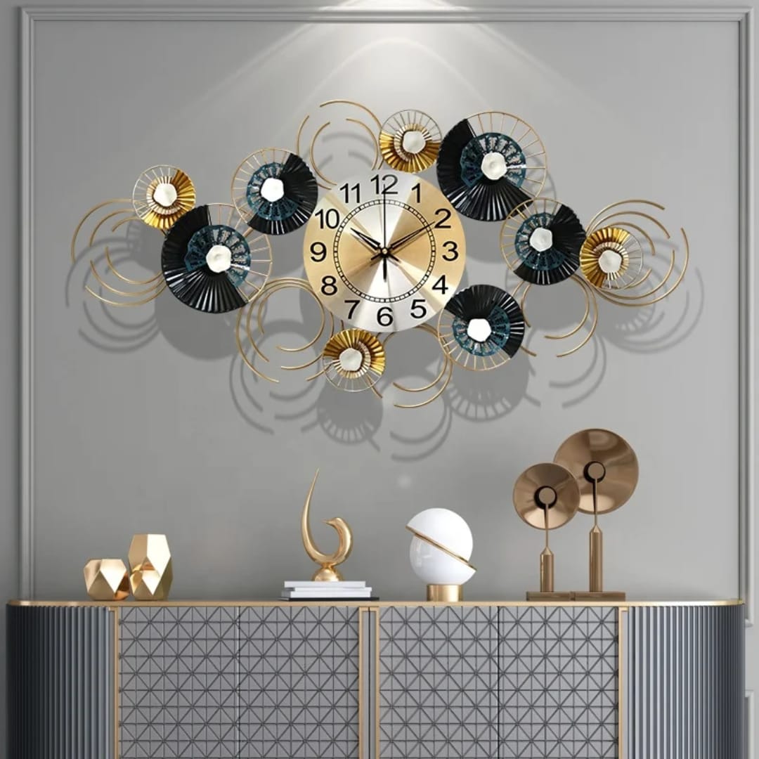 Iron wall clock with flower design, elegant decorative hanging timepiece for home or office use
