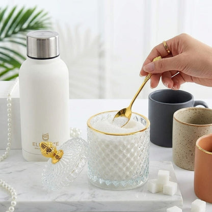Glass Sugar Dish White with Gold Touch 350ML
