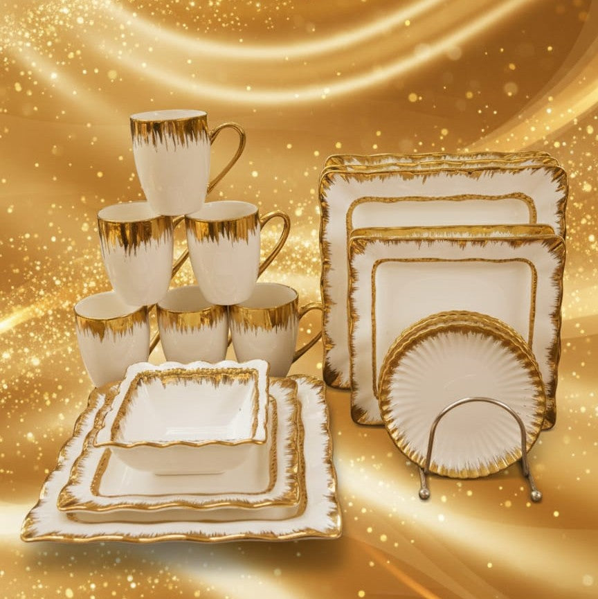 30Pc Gold Detail Ceramic Dinner Set