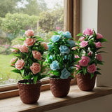 Plastic Artificial Rose Flower Potted Plant